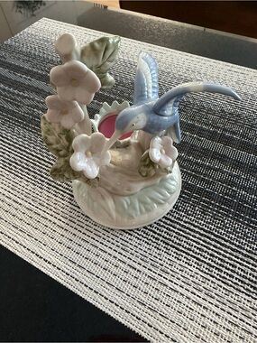 Vintage Porcelain Hummingbird Floral Candle Holder - Blue, White & Green